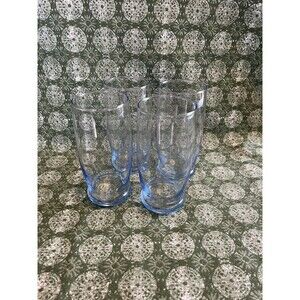 4 Vintage Libbey Misty Blue Prime Time Glass 6” Tall Tumbler 16oz.